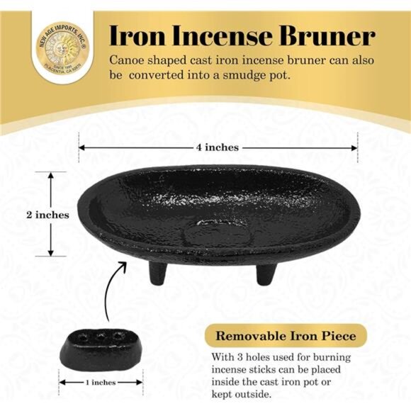 Cast Iron Incense Burner 4" L 2" H, Ideal for smudging, Incense Burning - Picture 3 of 8